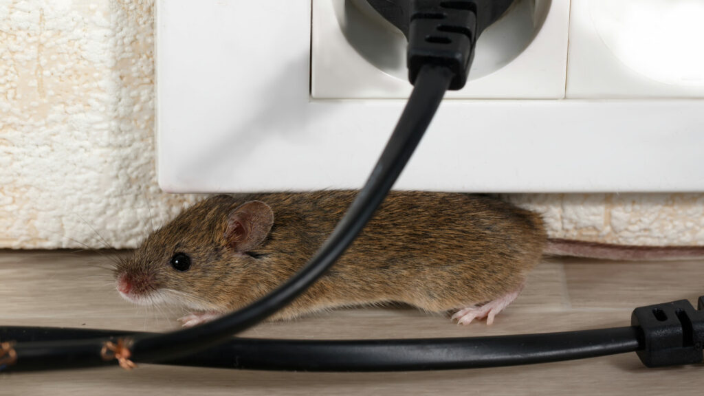 Rongeur passant sous une prise electrique.